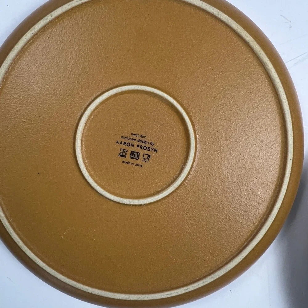 West Elm Aaron Probyn Dinner Plates Set 2 Gray Ochre Stoneware MidCentury Modern